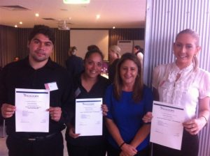 MatchWorks job seekers Tony, Shoneil and Ruth with Indigenous Employment Consultant Karen Muir, second from right