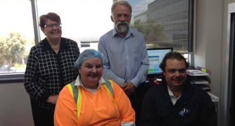 Job seekers Liz and Leanne with Graeme and Matthew at the GrainCorp West Footscray site.