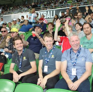 Karingal CEO Mike McKinstry with Karingal and St Laurence clients at the Melbourne City game.