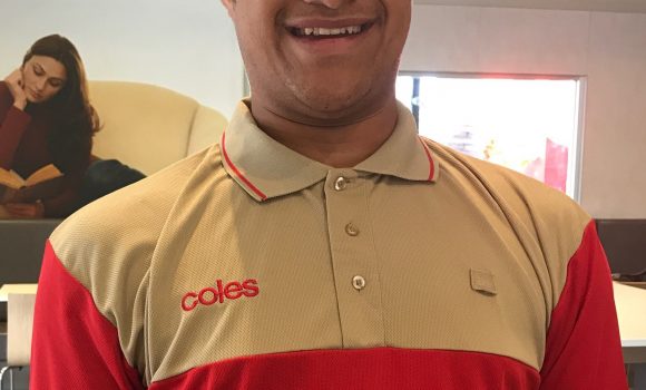 Empowering YOUth participant Levi in his Coles uniform.