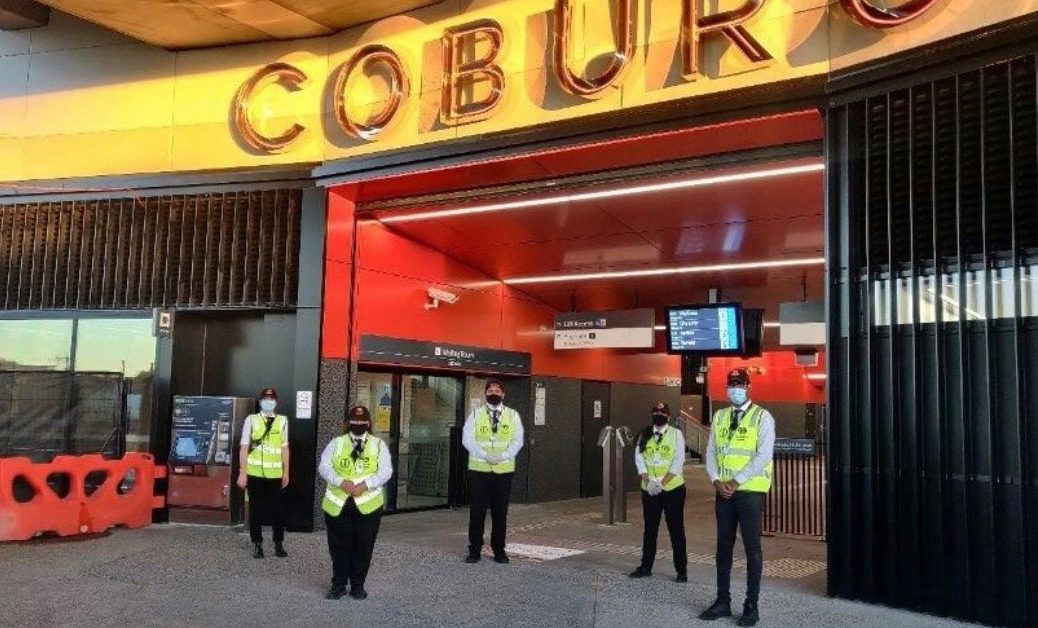 Security guards outside of Coburg station