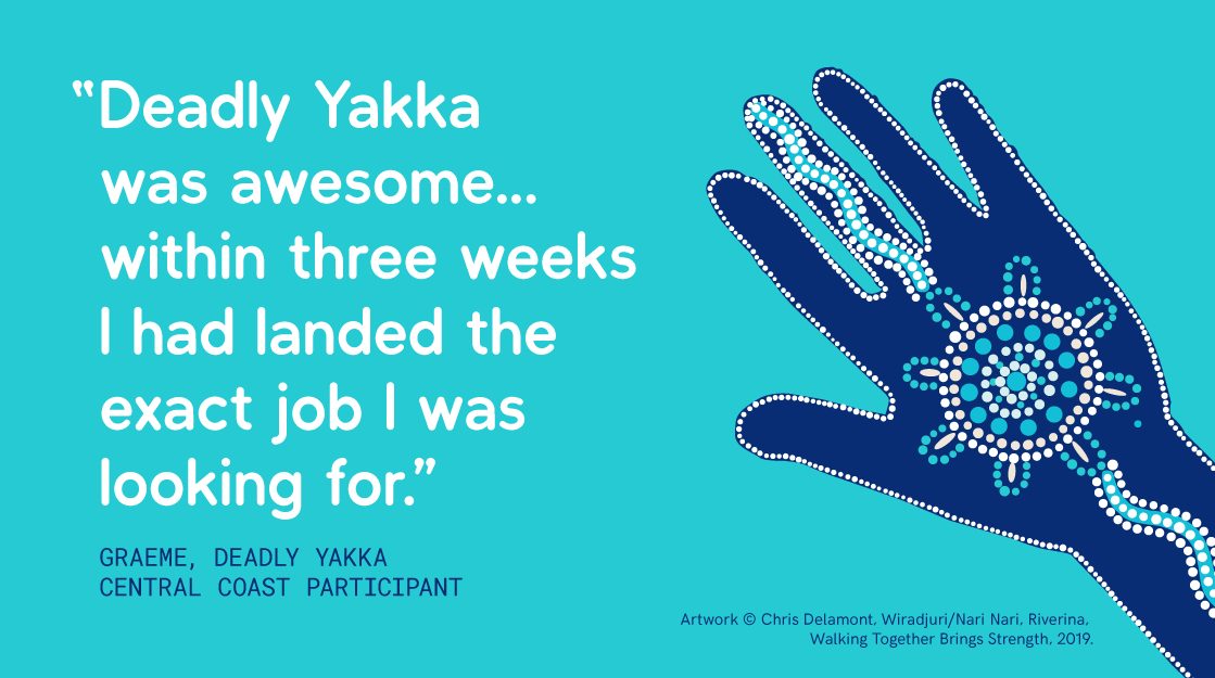Graphic that says "Deadly Yakka was awesome...within three weeks I had landed the exact job I was looking for."