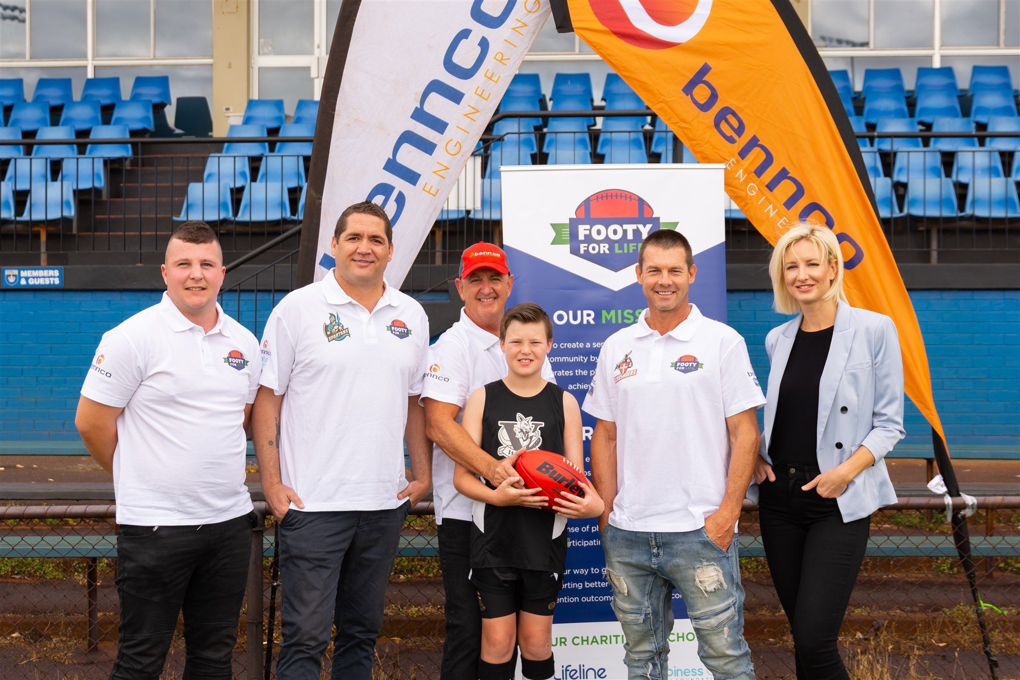 From left to right: Dylan Schultz, Des Headland, Mo Sauzier, Kane Johnson and Ben Cousins with MatchWorks General Manager - Employer Engagement, Nikki Noack.